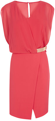 Warehouse Belted Wrap Dress, Bright Pink