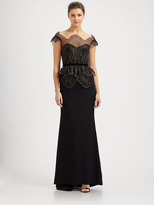 Notte by Marchesa 3135 Notte by Marchesa Lace-Overlay Silk Crepe Gown