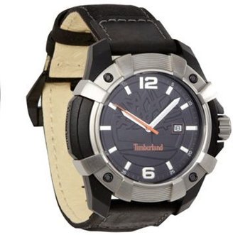 Timberland Men's black analogue dial leather and canvas strap watch
