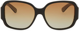 Tory Burch Logo-Temple Rounded Rectangle Sunglasses, Black