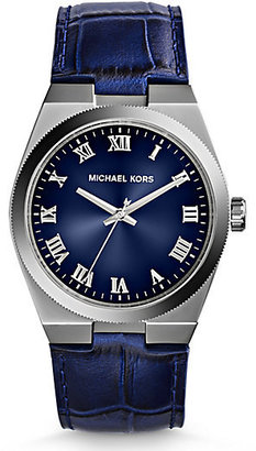 Michael Kors Channing Stainless Steel & Crocodile-Embossed Leather Strap Watch