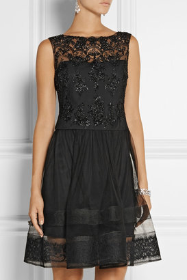 Notte by Marchesa 3135 Notte by Marchesa Lace-trimmed embellished tulle dress