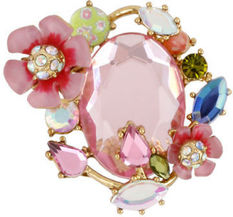 Betsey Johnson Crystal & Flower Stretch Ring - PINK