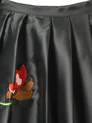 Choies Black Embroidery Floral Midi Skirt