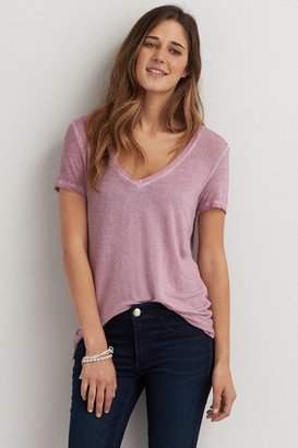 American Eagle Outfitters Summer Burgundy Soft & Sexy Jegging V-Neck T-Shirt