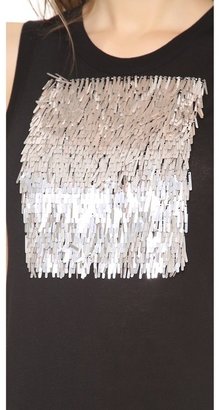 Vera Wang Collection Fringed Sequin Jersey Tank