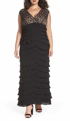 Adrianna Papell Lace & Shutter Pleat Gown