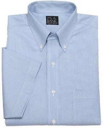 Jos. A. Bank Blue Houndstooth Traveler Short-Sleeve Dress Shirt