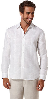 Cubavera Long Sleeve Textured Tonal Embroidered Shirt
