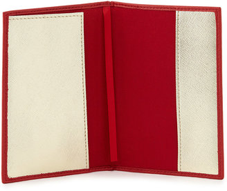Neiman Marcus Saffiano Leather Passport Case, Red/Gold