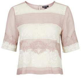 Topshop Womens Lace and Crochet Tee - Dusty Pink