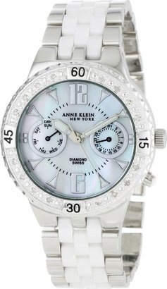 Anne Klein Women's 12-1641WMWB Diamond Accented White Ceramic and Stainless Steel Watch