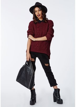 Missguided Eulalia Cable Knit Jumper Burgundy