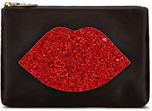 Lulu Guinness Women's Glitter Lip Top Zip Pouch Black/Red