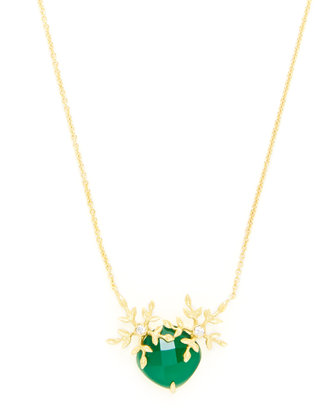 Indulgems Green Onyx & CZ Snowflake Pendant Necklace