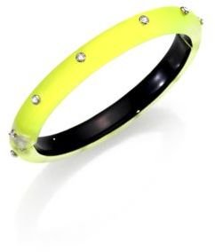 Alexis Bittar Lucite & Crystal Rivet Studded Bangle Bracelet/Neon Yellow