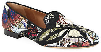 Valentino Embroidered Camubutterfly Cotton Loafers