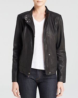 Cole Haan Washed Lamb Moto Jacket with Perforated Details