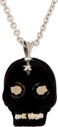 Alexander McQueen Black Velvet & Silver-Tone Studded Skull Necklace