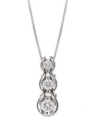 Sirena Diamond 3-Stone Drop Pendant Necklace in 14k White Gold (1/2 ct. t.w.)