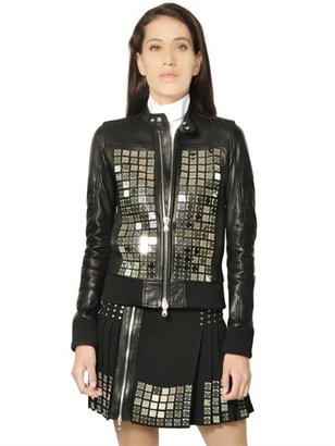 Diesel Black Gold Leather Moto Jacket With Metal Plackets