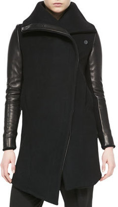 Helmut Lang Inclusion Leather-Sleeve Felt Jacket