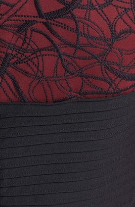 Tadashi Shoji Pintuck Embroidered Neoprene Fit & Flare Dress
