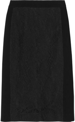 DKNY Crepe-paneled cotton-blend pencil skirt