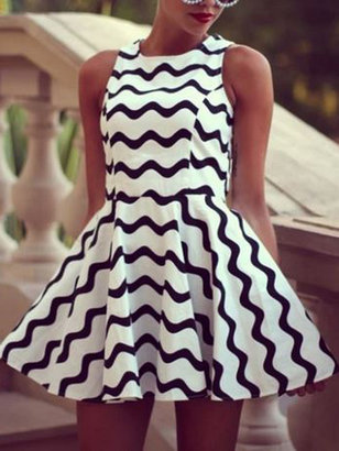 Choies White Wave Stripe Sleeveless Skate Dress