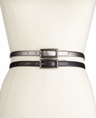 INC International Concepts 2-for-1 Croc and Pewter Skinny Belts, Created for Macy's