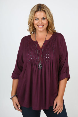 Yours Clothing Purple Blouse With Sequin And Bead Embellished Pintuck Detail