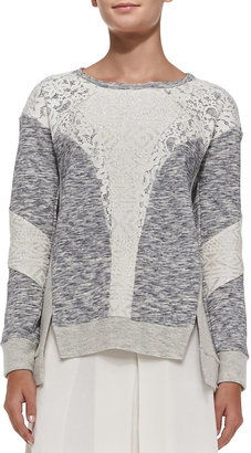 Rebecca Taylor Mixed-Fabric Patchwork Pullover Sweater