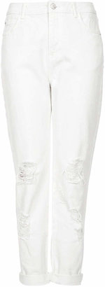Topshop Moto white ripped high waisted jeans