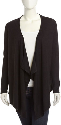 Neiman Marcus Silk-Cashmere Cascading Open-Front Cardigan, Black