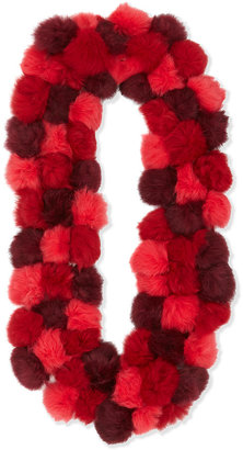 Neiman Marcus Rabbit Fur Pompom Infinity Scarf, Red/Burgundy