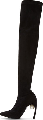 Nicholas Kirkwood Black Suede & Pearl Thigh-High Victorian Boots