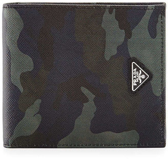 Prada Camo-Print Saffiano Leather Wallet, Blue
