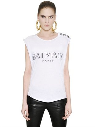 Balmain Logo Printed Cotton T-Shirt