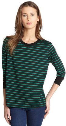 LnA black and green striped jersey scoop neck t-shirt