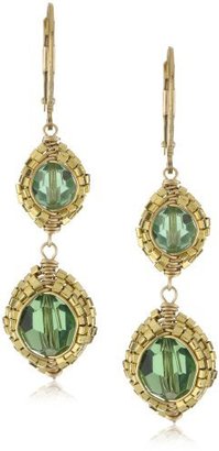 Dana Kellin Green Crystal and 14k Gold Fill Double Beaded Drop Earrings