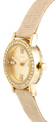 Oasis Cream Strap Gold Dial Watch With Stone Detail