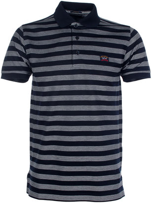 Paul & Shark Navy & Grey Stripe Shark Fit Pique Polo Shirt