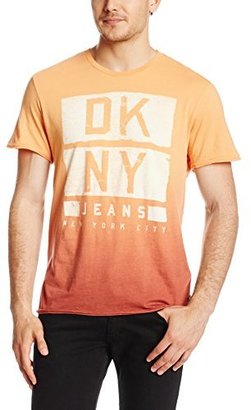 DKNY Men's Short Sleeve Dip Dye Logo Crew Neck Premium Tee