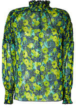 Anna Sui Chartreuse Multicolor Silk-Blend Tunic Top