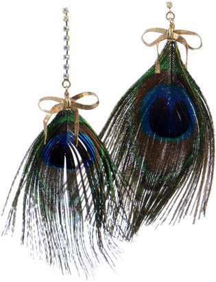 Betsey Johnson Peacock Feather Drop Earrings
