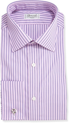 Charvet Striped French-Cuff Dress Shirt, Blue/Pink
