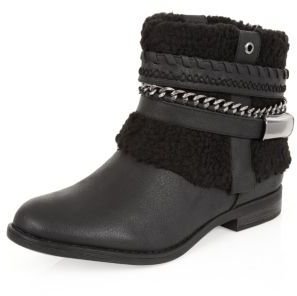 New Look Black Faux Shearling Chain Wrap Boots