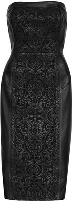 White House Black Market Strapless Leather Applique Sheath Dress