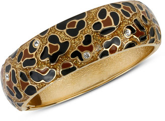 Betsey Johnson Gold-Tone Brown Leopard Hinged Bangle Bracelet
