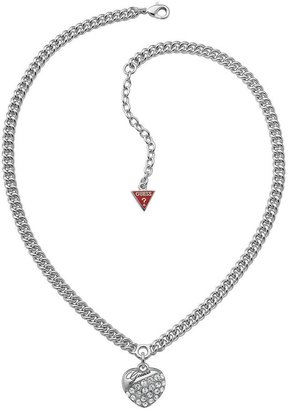 GUESS Rhodium Plated Heart Pendant Necklace